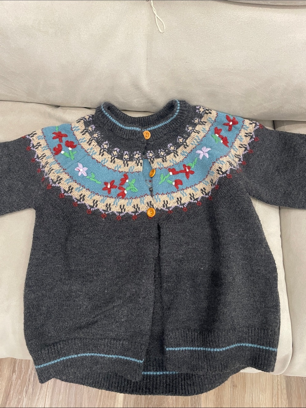 Kids Charcoal Floral Yoke Knit Cardigan